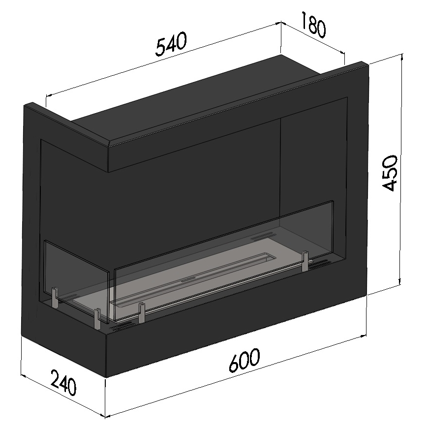 InFire - Ugaoni BIO kamin 45x60 cm 3kW crna