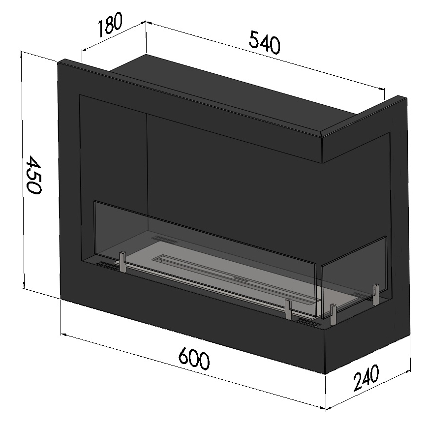 InFire - Ugaoni bio kamin 45x60 cm 3kW crni