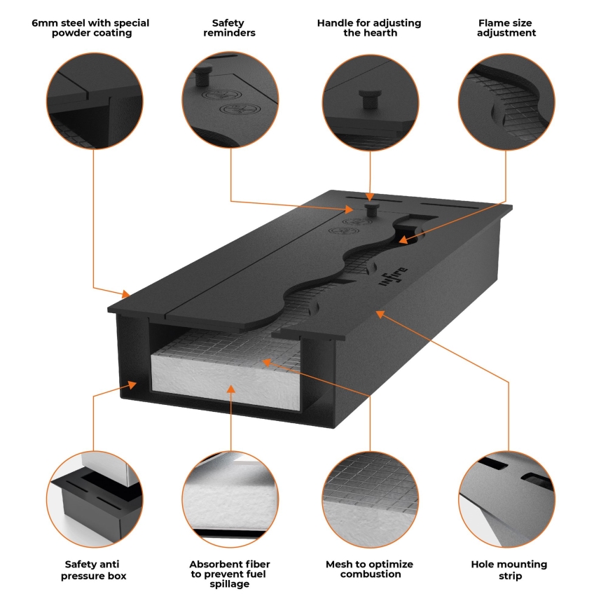 InFire - Ugradni BIO kamin 7,5x60 cm 3,5kW crni