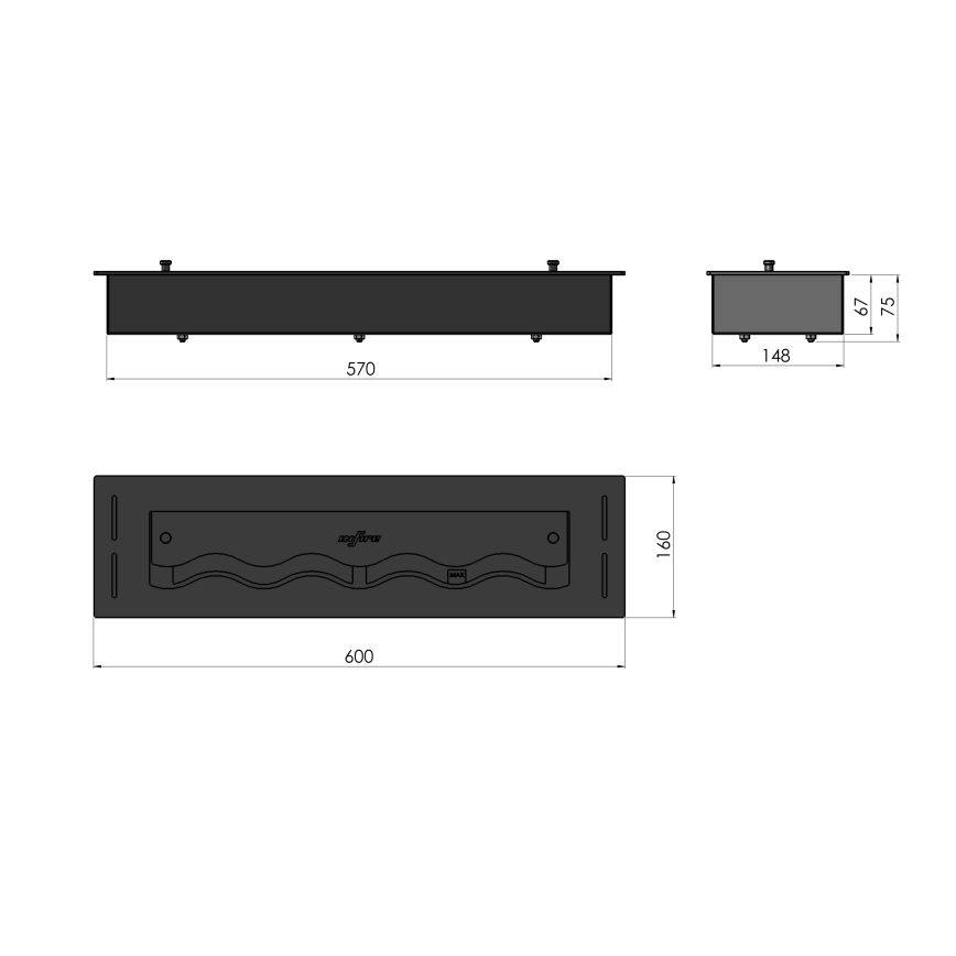 InFire - Ugradni BIO kamin 7,5x60 cm 3,5kW crni
