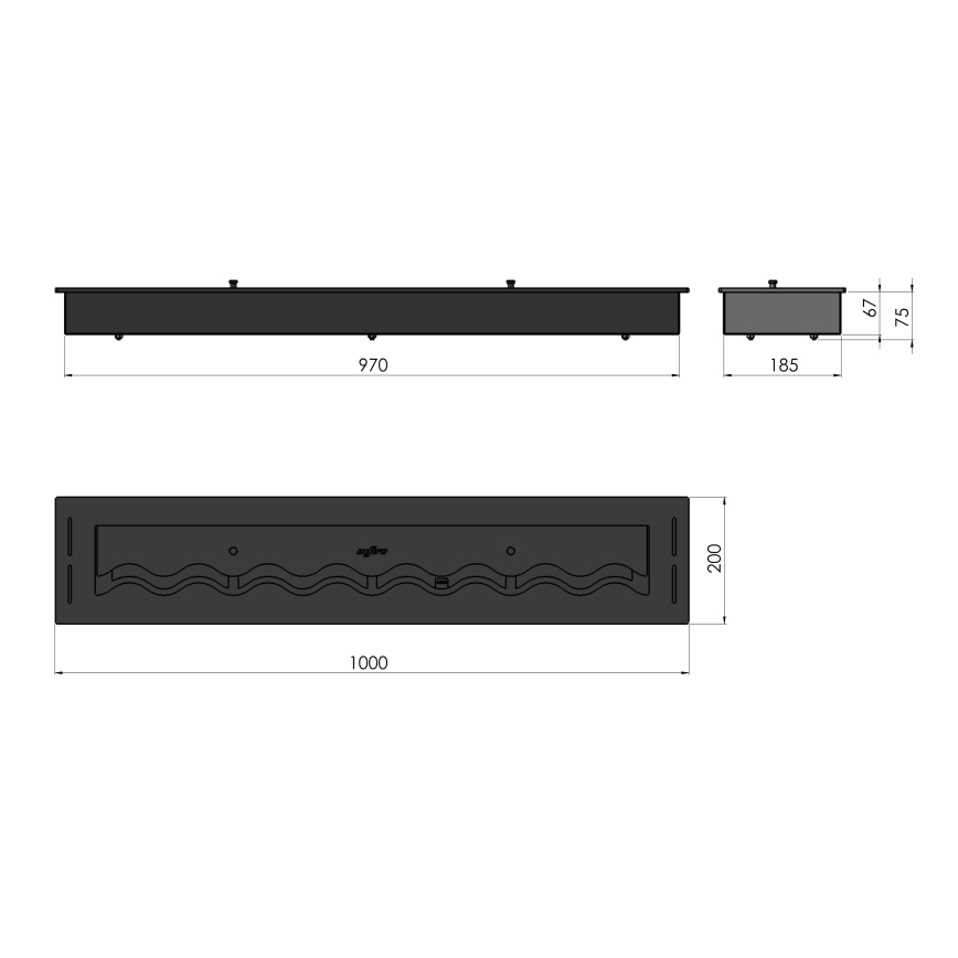 InFire - Ugrađeni bio kamin 7,5 x 100 cm, 6 kW, crni