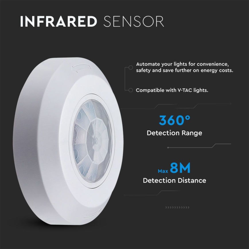 Infracrveni senzor pokreta 360° 200W/230V, beo
