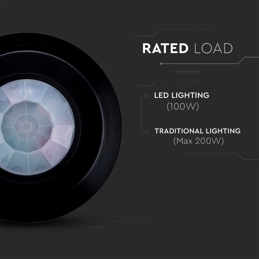 Infracrveni senzor pokreta 360° 200W/230V, crne boje