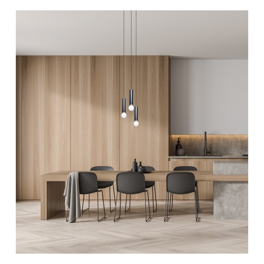 ITALUX - Luster na sajli MACERA 3xE27/40W/230V crna