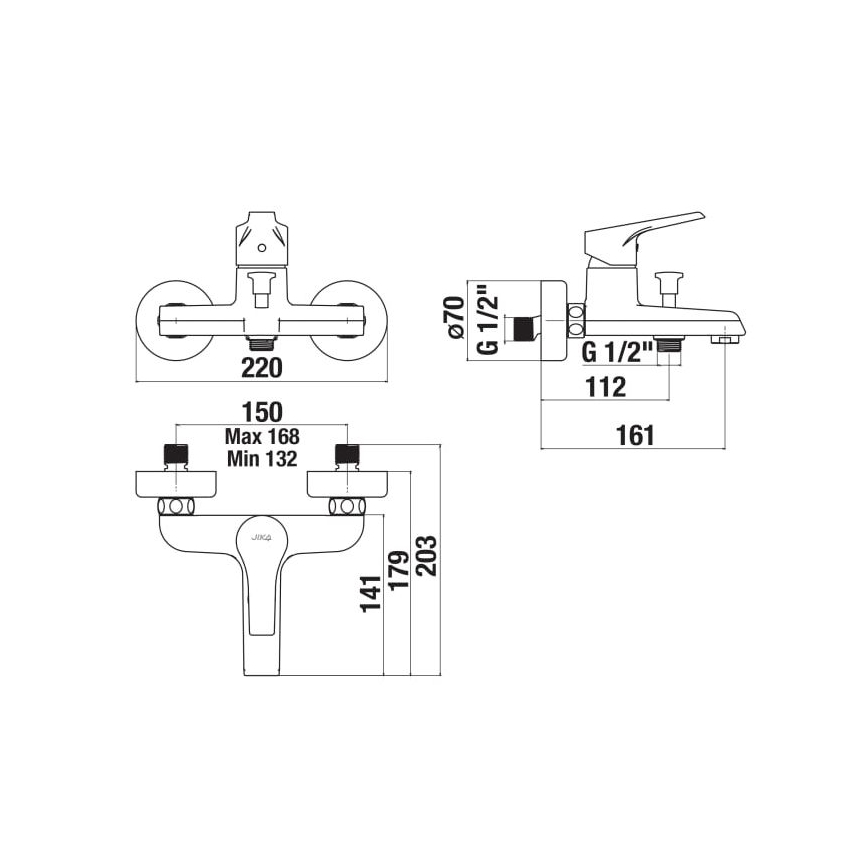 JIKA H3211W70044001 - Slavina za kadu CUBE, sjajni hrom