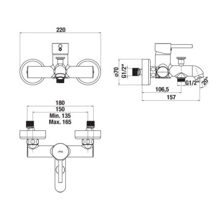 JIKA H3212F70044001 - Baterija za kadu MIO, sjajni hrom