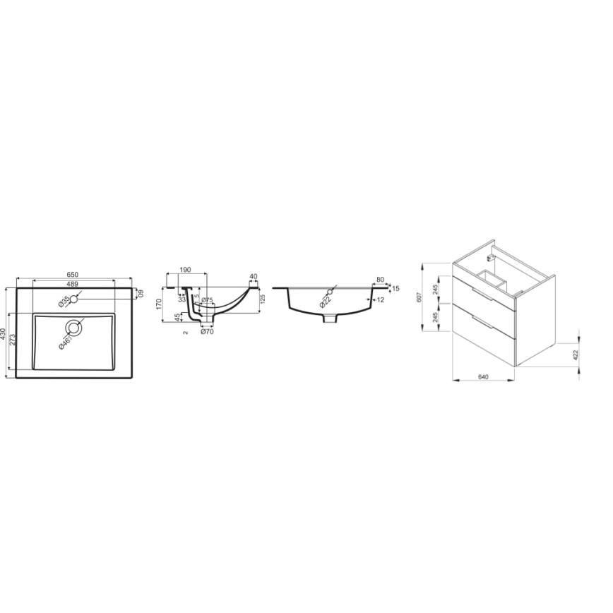 JIKA H4536021765141 - Kupatilski ormarić sa umivaonikom CUBE 60,7x65 cm jasen