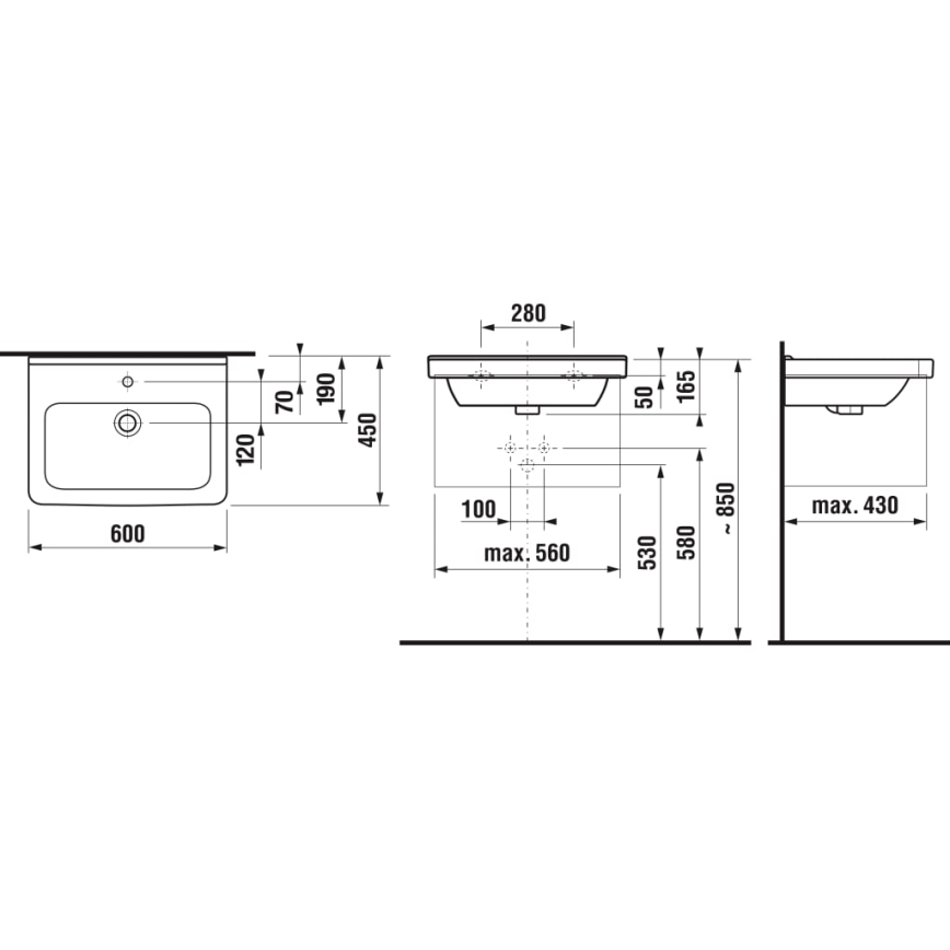 JIKA H8104230001041 - Zidni umivaonik CUBITO 60x45 cm keramika/bela