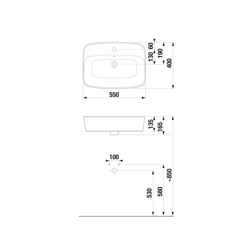 JIKA H8183820001041 - Umivaonik za postavljanje na ploču LYRA 55x40 cm keramika/bela