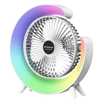 JOHNSON - LED RGB punjivi stoni ventilator MULTICOLOR LED/5W/3,7V 1200 mAh preč. 14 cm beo