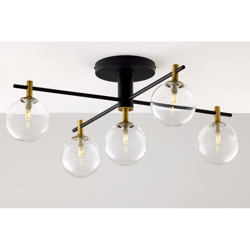 Jupiter 2035 - Plafonski luster FIGARO 5xG9/10W/230V crna/zlatna/bež/prozirna