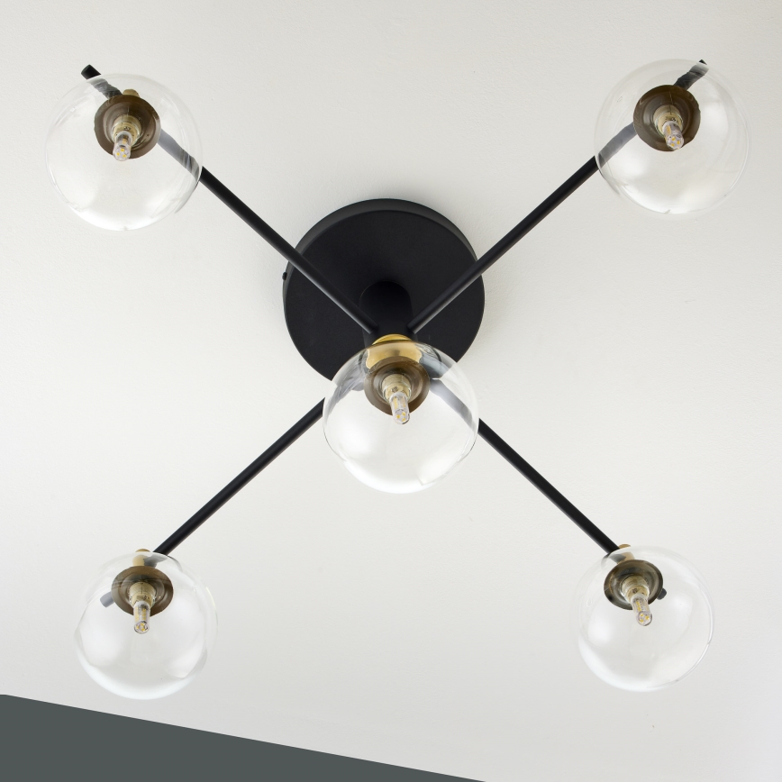 Jupiter 2035 - Plafonski luster FIGARO 5xG9/10W/230V crna/zlatna/bež/prozirna