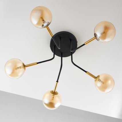 Jupiter 2038 - Luster na šipci BURANO 5xG9/10W/230V crna/zlatna/bež
