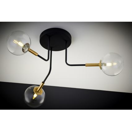 Jupiter 2039 - Luster na šipci BURANO 3xG9/10W/230V crna/zlatna/prozirna