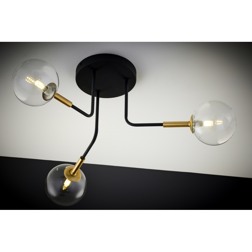 Jupiter 2039 - Luster na šipci BURANO 3xG9/10W/230V crna/zlatna/prozirna