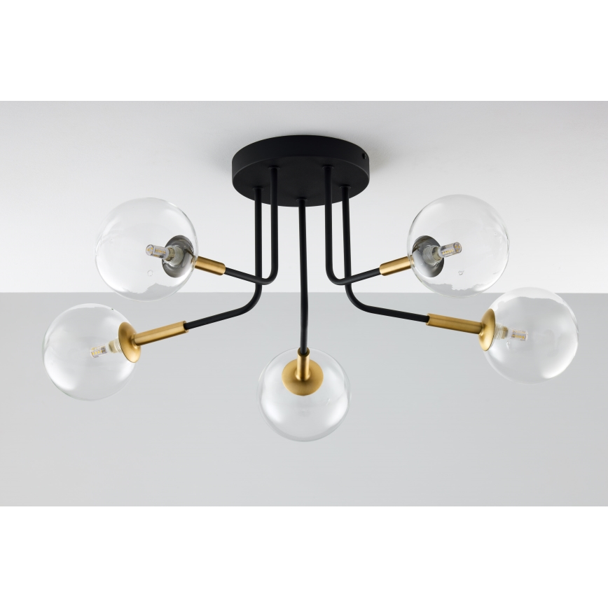 Jupiter 2040 - Luster na šipci BURANO 5xG9/10W/230V crna/zlatna/prozirna