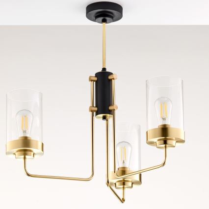 Jupiter 2087 - Luster na štangu RAMIREZ 3xE27/15W/230V zlatna/crna