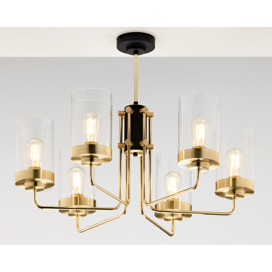 Jupiter 2089 - Luster na šipci RAMIREZ 6xE27/15W/230V zlatna/crna