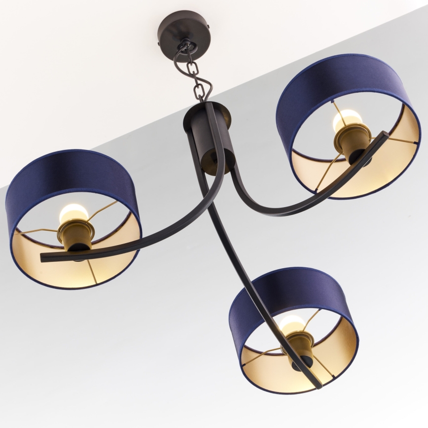 Jupiter 2099 - Luster na lancu ARTHUR 3xE27/15W/230V plava/crna