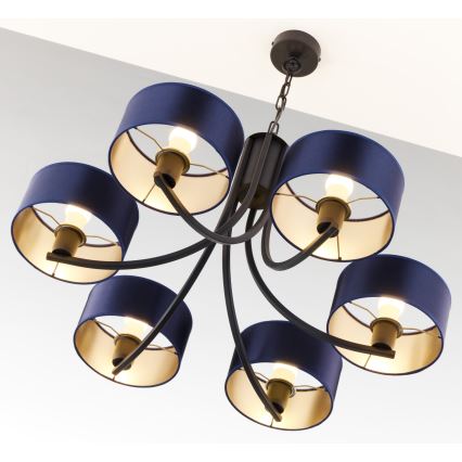 Jupiter 2102 - Luster na lancu ARTHUR 6xE27/15W/230V plava/crna