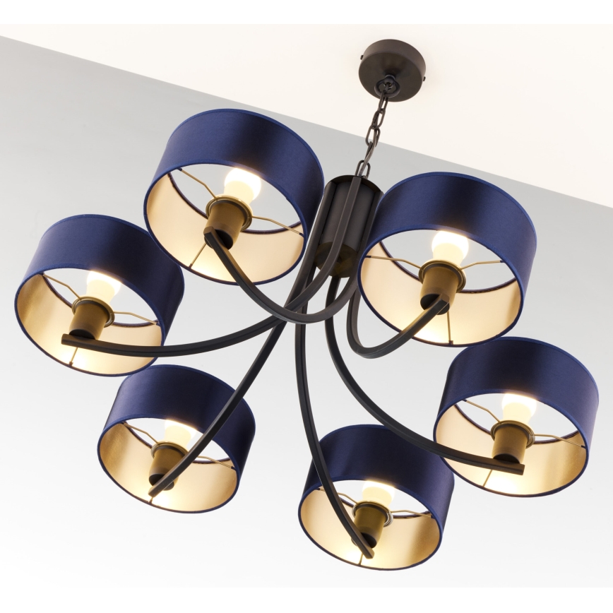 Jupiter 2102 - Luster na lancu ARTHUR 6xE27/15W/230V plava/crna