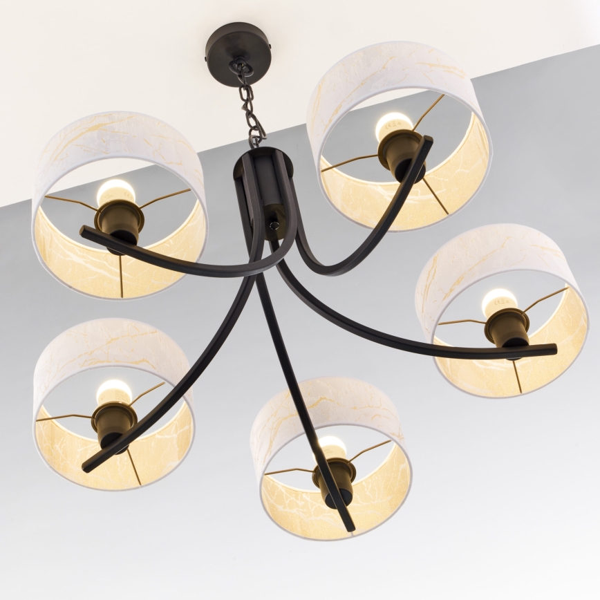 Jupiter 2104 - Luster na lancu ARTHUR 5xE27/15W/230V bela/crna/dekor mermera