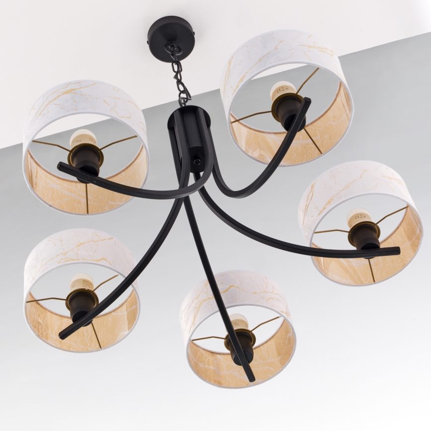 Jupiter 2104 - Luster na lancu ARTHUR 5xE27/15W/230V bela/crna/dekor mermera