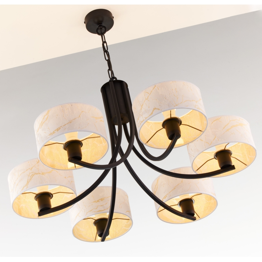 Jupiter 2105 - Luster na lancu ARTHUR 6xE27/15W/230V bela/crna/dekor mermera