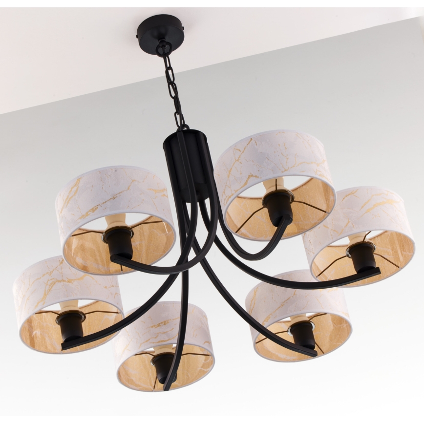 Jupiter 2105 - Luster na lancu ARTHUR 6xE27/15W/230V bela/crna/dekor mermera