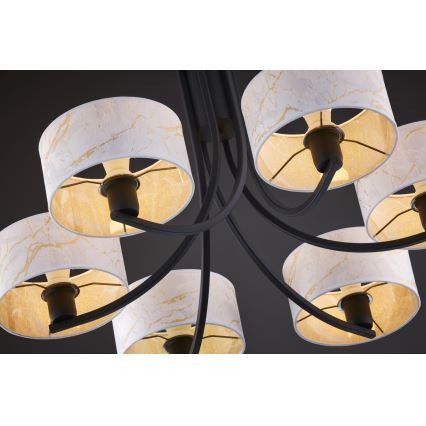 Jupiter 2105 - Luster na lancu ARTHUR 6xE27/15W/230V bela/crna/dekor mermera