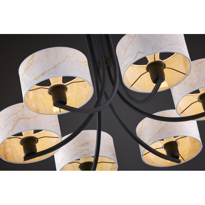 Jupiter 2105 - Luster na lancu ARTHUR 6xE27/15W/230V bela/crna/dekor mermera