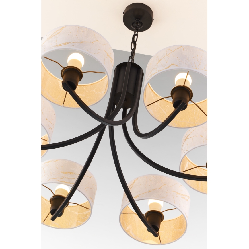 Jupiter 2105 - Luster na lancu ARTHUR 6xE27/15W/230V bela/crna/dekor mermera