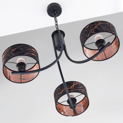 Jupiter 2106 - Luster na lancu ARTHUR 3xE27/15W/230V crna/narandžasta/mramorni dekor