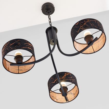 Jupiter 2106 - Luster na lancu ARTHUR 3xE27/15W/230V crna/narandžasta/mramorni dekor
