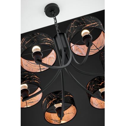 Jupiter 2108 - Luster na lancu ARTHUR 6xE27/15W/230V crna/narandžasta/dekor mermera