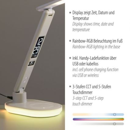 JUST LIGHT. 11018-16 - LED RGBW prigušiva dodirna stona lampa sa bežičnim punjenjem TINA LED/4W/230V bela
