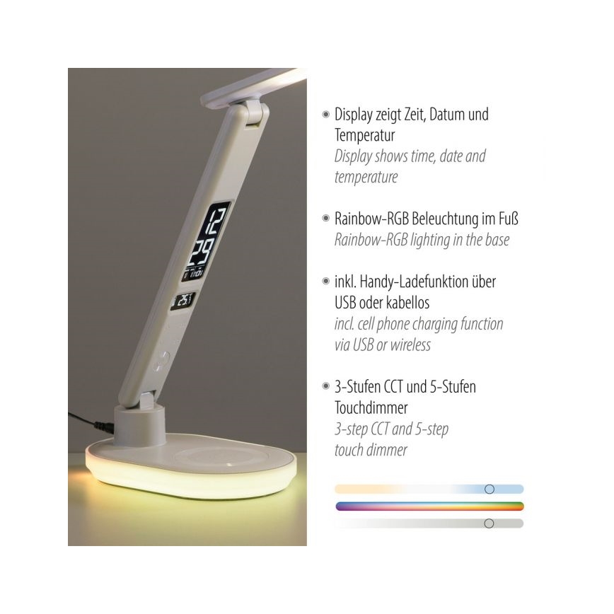 JUST LIGHT. 11018-16 - LED RGBW prigušiva dodirna stona lampa sa bežičnim punjenjem TINA LED/4W/230V bela