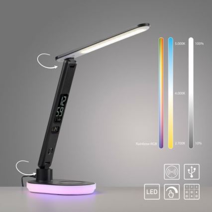 JUST LIGHT. 11018-18 - LED RGBW prigušiva dodirna stona lampa sa bežičnim punjenjem TINA LED/4W/230V crna