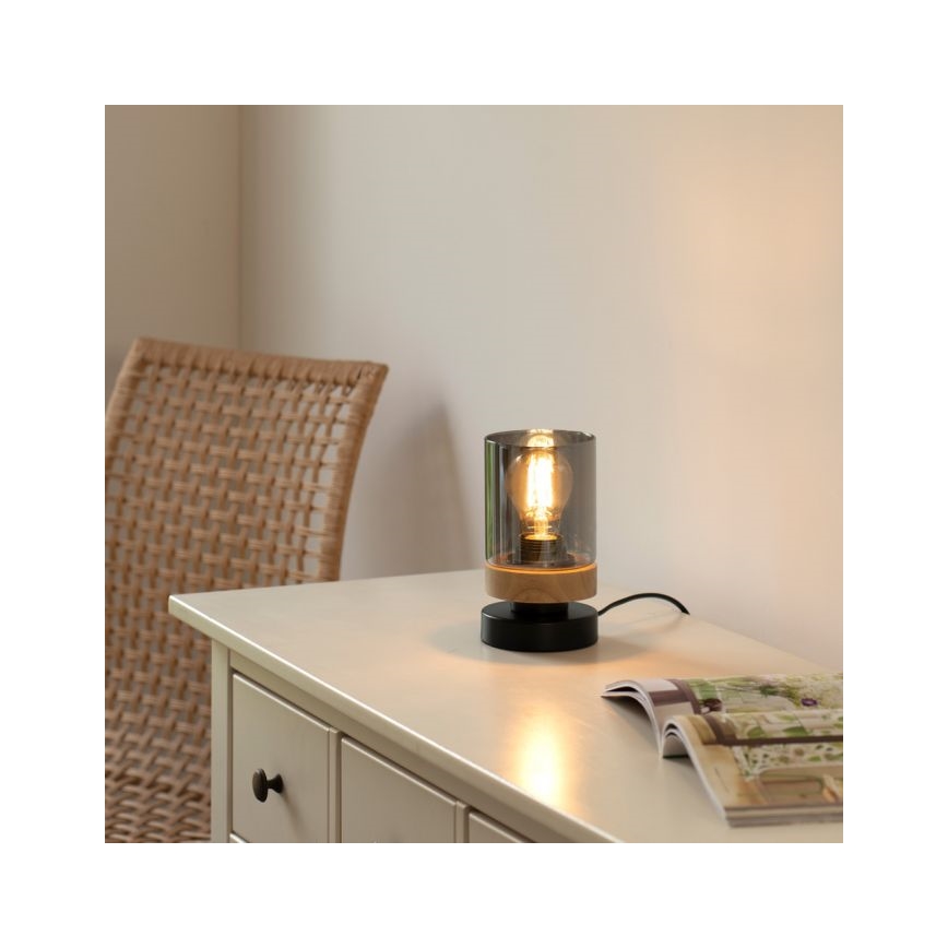 JUST LIGHT. 11310-18 - Stona lampa PASQUAL 1xE27/40W/230V crna/kaučukovo drvo