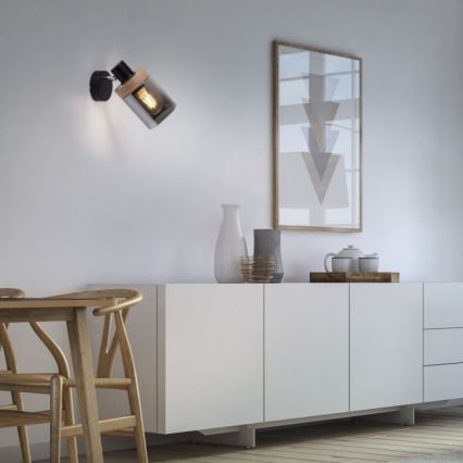 JUST LIGHT. 11311-18 - Zidno spot svetlo PASQUAL 1xE27/40W/230V crna/kaučukovo drvo