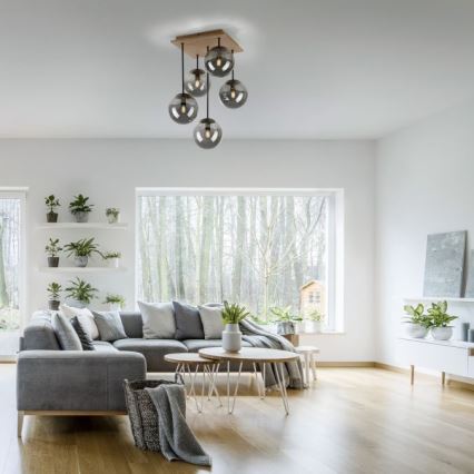 JUST LIGHT. 11395-79 - Luster na šipci WIDOW 5xE14/25W/230V hrast