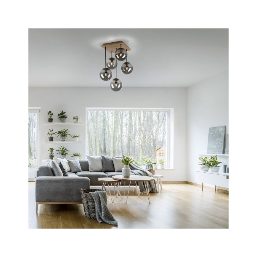 JUST LIGHT. 11395-79 - Luster na šipci WIDOW 5xE14/25W/230V hrast