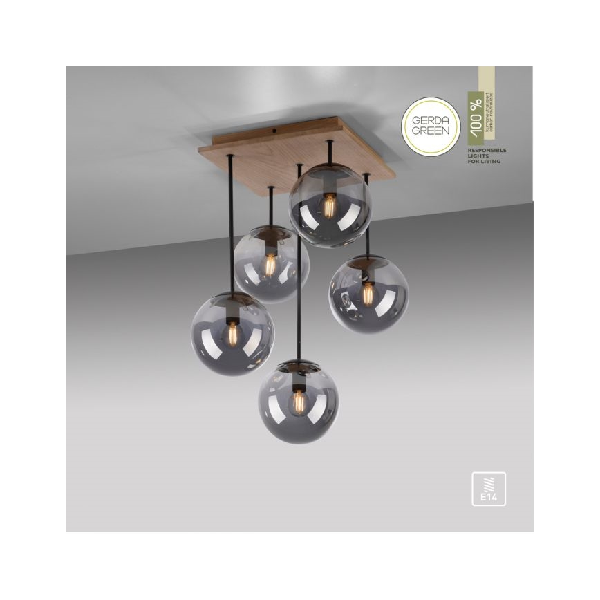 JUST LIGHT. 11395-79 - Luster na šipci WIDOW 5xE14/25W/230V hrast