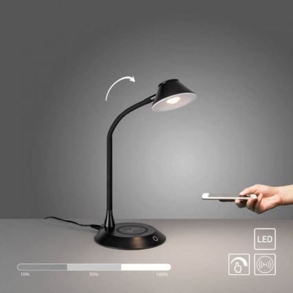 JUST LIGHT. 14414-18 - LED prigušiva fleksibilna dodirna stona lampa sa bežičnim punjenjem PUCKI LED/4,5W/230V crna