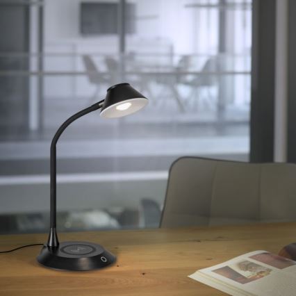 JUST LIGHT. 14414-18 - LED prigušiva fleksibilna dodirna stona lampa sa bežičnim punjenjem PUCKI LED/4,5W/230V crna