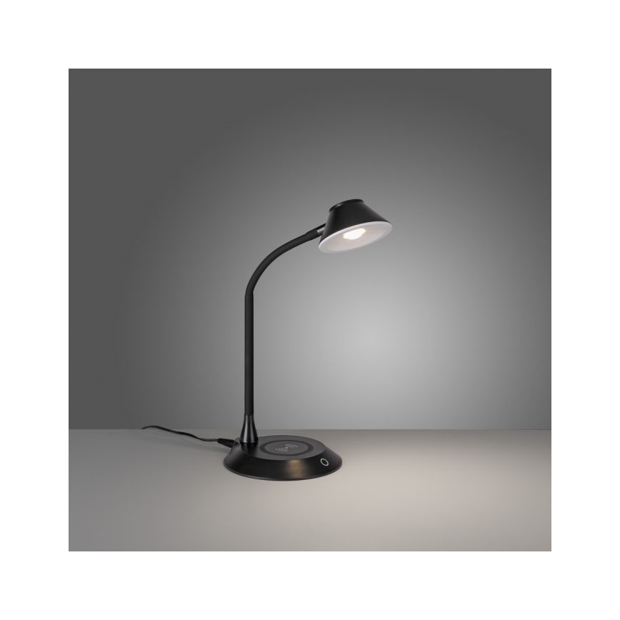 JUST LIGHT. 14414-18 - LED prigušiva fleksibilna dodirna stona lampa sa bežičnim punjenjem PUCKI LED/4,5W/230V crna