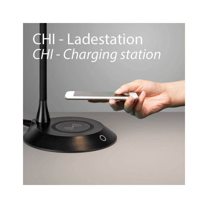 JUST LIGHT. 14414-18 - LED prigušiva fleksibilna dodirna stona lampa sa bežičnim punjenjem PUCKI LED/4,5W/230V crna