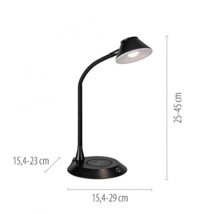 JUST LIGHT. 14414-18 - LED prigušiva fleksibilna dodirna stona lampa sa bežičnim punjenjem PUCKI LED/4,5W/230V crna