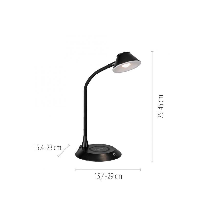 JUST LIGHT. 14414-18 - LED prigušiva fleksibilna dodirna stona lampa sa bežičnim punjenjem PUCKI LED/4,5W/230V crna