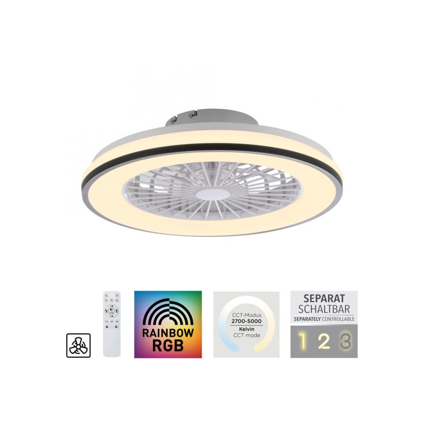 JUST LIGHT. 14447-18 - LED RGBW prigušiva plafonski ventilator sa svetlom LENO LED/44W/230V 3000-6500K prečnik 48,6 cm bela + daljinski upravljač